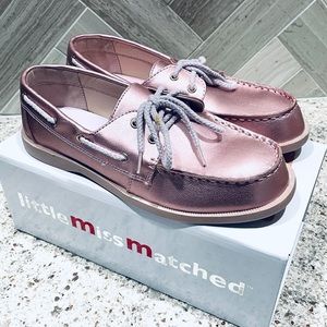 Little Miss Matched Metallic Boat Shoes Topsiders Pink Gold Youth Girls Sz 5 NEW